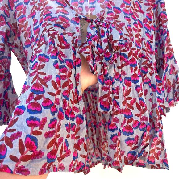 New Natural Life Floral Tie Front Boho Blouse Top Pink Lightweight Medium Large - Picture 6 of 7
